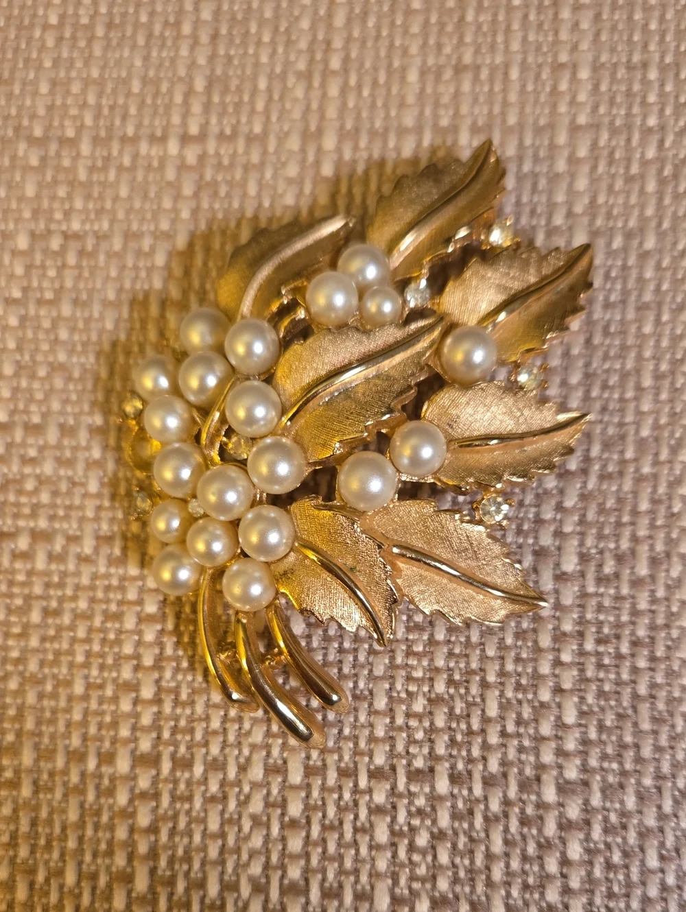 Vintage Crown Trifari Gold-Tone Leaf Brooch and Matching Earrings